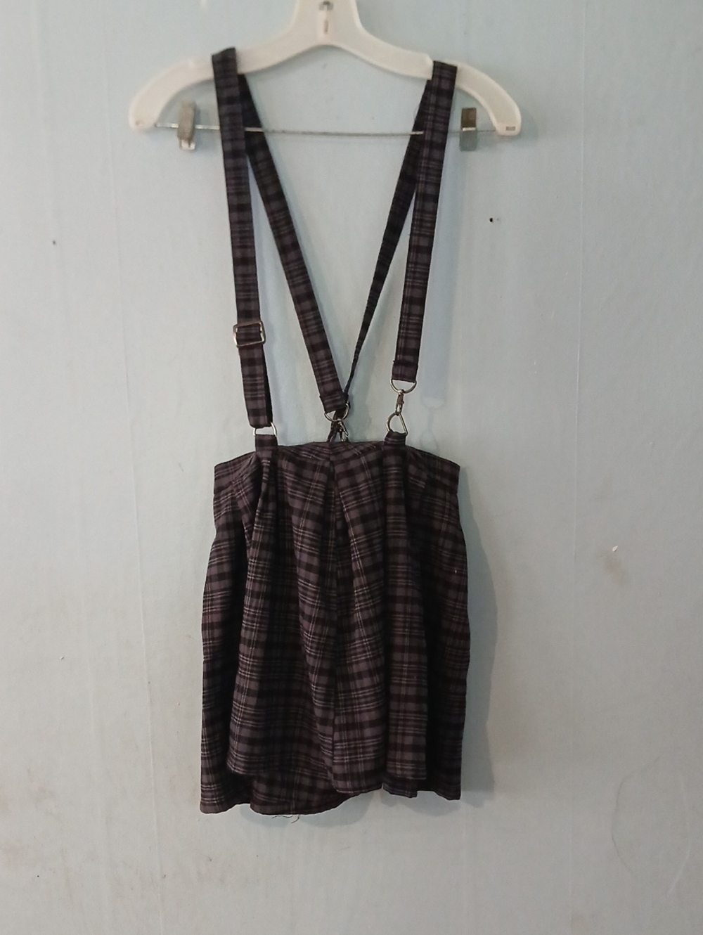Hot Topic Grey Plaid Skirt With Suspenders